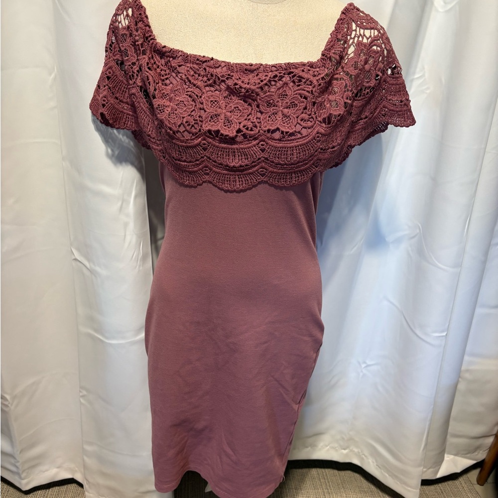 Love Chelsea Crochet Neckline Special Occasion Mauve Dress Size L